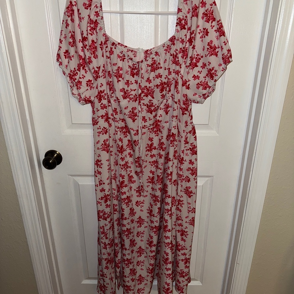 Red and White Smocked Ruffled Midi Sundress